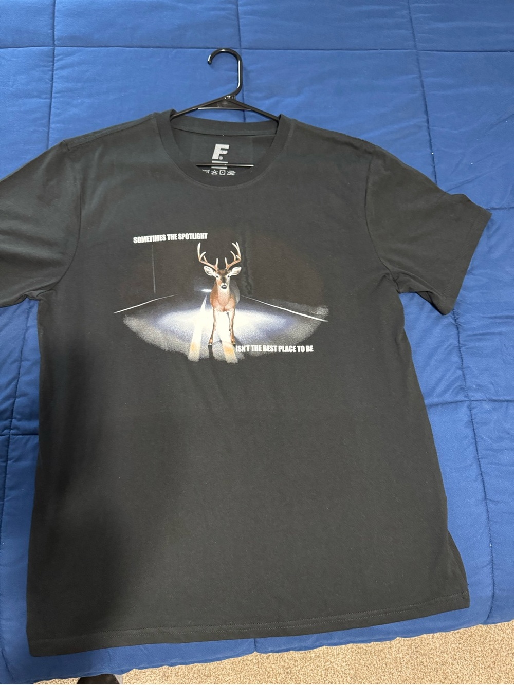 Black Short-Sleeve Tee with Spotlight Deer Graphic